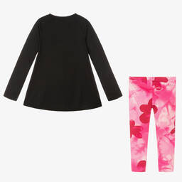 Nike-Girls Pink & Black Sports Leggings Set | Childrensalon Outlet