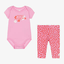Nike-Girls Pink Floral Cotton Babysuit Set | Childrensalon Outlet