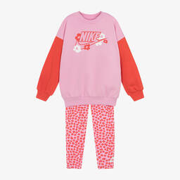 Nike-Girls Pink Floral Cotton Leggings Set | Childrensalon Outlet
