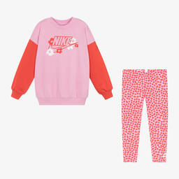 Nike-Girls Pink Floral Cotton Leggings Set | Childrensalon Outlet