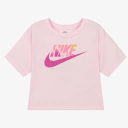 Nike-Girls Pink Logo Cotton T-Shirt  | Childrensalon Outlet