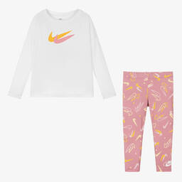 Nike-Girls Pink Logo Leggings Set | Childrensalon Outlet