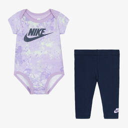Nike-Girls Purple Cotton Babysuit Set | Childrensalon Outlet