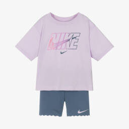Nike-Girls Violet & Azure Active Shorts Ensemble | Childrensalon Outlet