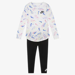 Nike-Girls White & Black leggings Set | Childrensalon Outlet