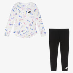 Nike-Girls White & Black leggings Set | Childrensalon Outlet