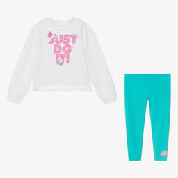 Nike-Белая футболка и зеленые легинсы из хлопка | Childrensalon Outlet