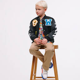 Off-White-Boys Beige Paint Splash Cargo Trousers | Childrensalon Outlet