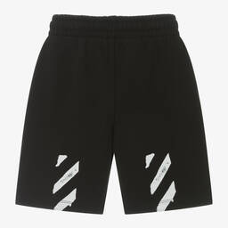 Off-White-Boys Black Cotton Shorts | Childrensalon Outlet