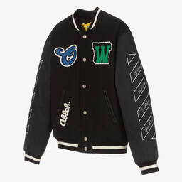 Off-White-Черная шерстяная куртка-бомбер для мальчиков | Childrensalon Outlet