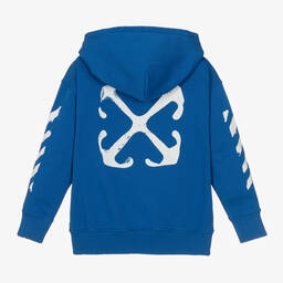 Off-White-توب هودي بسحّاب قطن لون أزرق للأولاد | Childrensalon Outlet