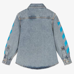 Off-White-Boys Blue Diagonals Denim Shirt | Childrensalon Outlet