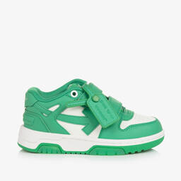 Off-White-Boys Green & White Leather Trainers | Childrensalon Outlet