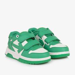 Off-White-Boys Green & White Leather Trainers | Childrensalon Outlet