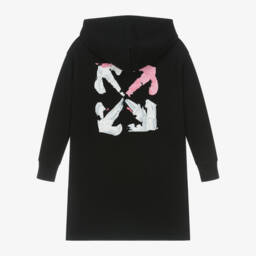 Off-White-Girls Black Hooded Logo Dress | Childrensalon Outlet