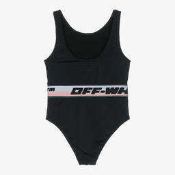 Off-White-Girls Black Industrial Logo Swimsuit | Childrensalon Outlet