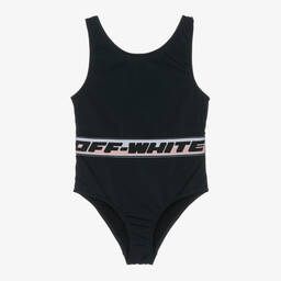 Off-White-Girls Black Industrial Logo Swimsuit | Childrensalon Outlet