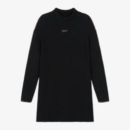 Off-White-Girls Black Wool & Cotton Knit Dress | Childrensalon Outlet