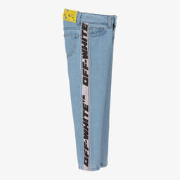 Off-White-Girls Blue Denim Industrial Logo Jeans | Childrensalon Outlet