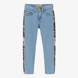 Off-White-Girls Blue Denim Industrial Logo Jeans | Childrensalon Outlet