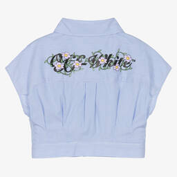 أوف وايت-قميص قصير قطن بوبلين مقلم لون أزرق وأبيض | Childrensalon Outlet