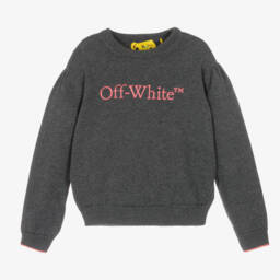 Off-White-Girls Charcoal Wool Blend Jumper | Childrensalon Outlet