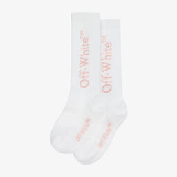 Off-White-Girls Cotton Knee-High Logo Socks | Childrensalon Outlet