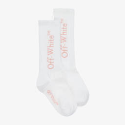 Off-White-Girls Cotton Knee-High Logo Socks | Childrensalon Outlet