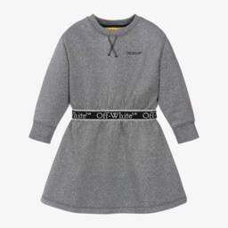 Off-White-Girls Glittery Silver Jersey Dress | Childrensalon Outlet