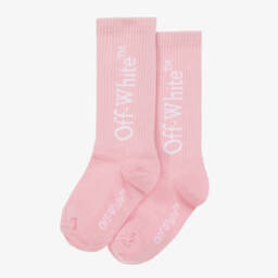 Off-White-Girls Pink Designer Logo Socks | Childrensalon Outlet