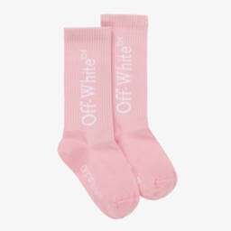 Off-White-Girls Pink Designer Logo Socks | Childrensalon Outlet