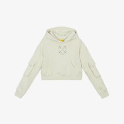 Off-White-Girls Soft Grey Cotton Hoodie | Childrensalon Outlet