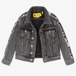 Off-White-Girls Washed Dark Grey Denim Jacket | Childrensalon Outlet