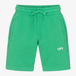 Off-White-Green Cotton Jersey Shorts | Childrensalon Outlet