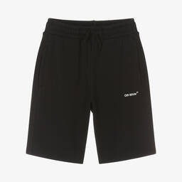 Off-White-Teen Boys Black Diagonals Logo Shorts | Childrensalon Outlet