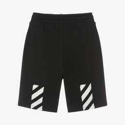 Off-White-Teen Boys Black Diagonals Logo Shorts | Childrensalon Outlet