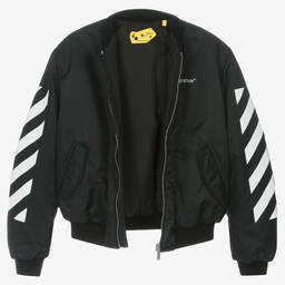 Off-White-Черная утепленная куртка-бомбер | Childrensalon Outlet