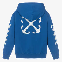 Off-White-Teen Boys Blue Diagonals Zip-Up Hoodie | Childrensalon Outlet