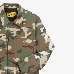 Off-White-Teen Boys Green & Brown Camouflage Jacket | Childrensalon Outlet