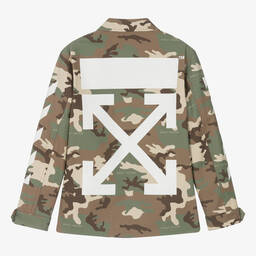 Off-White-Teen Boys Green & Brown Camouflage Jacket | Childrensalon Outlet