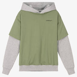 Off-White-Teen Boys Green & Grey Logo Hoodie | Childrensalon Outlet