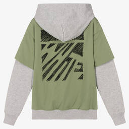 Off-White-Teen Boys Green & Grey Logo Hoodie | Childrensalon Outlet