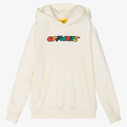 Off-White-Teen Boys Ivory Cotton Hoodie | Childrensalon Outlet