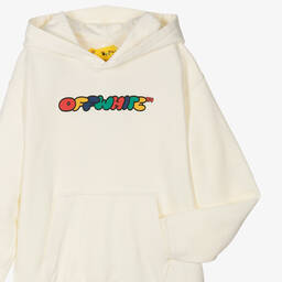Off-White-Teen Boys Ivory Cotton Hoodie | Childrensalon Outlet