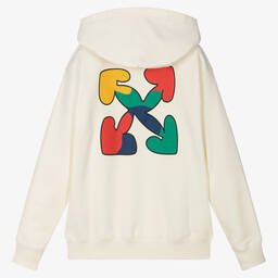 Off-White-Teen Boys Ivory Cotton Hoodie | Childrensalon Outlet