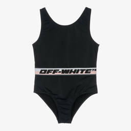 Off-White-Teen Girls Black Logo Swimsuit | Childrensalon Outlet