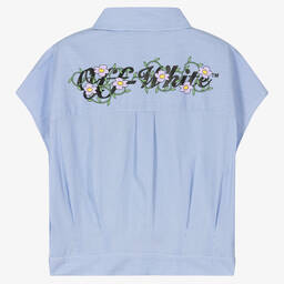 Off-White-Teen Girls Blue Stripe Floral Logo Shirt | Childrensalon Outlet