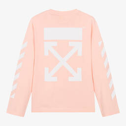 Off-White-Teen Girls Pink Arrows & Diagonals Cotton Top | Childrensalon Outlet