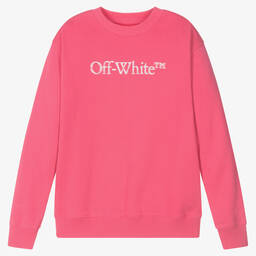 Off-White-سويتشيرت قطن جيرسي لون زهري تينز بناتي | Childrensalon Outlet
