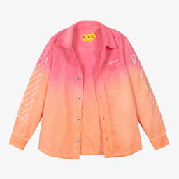Off-White-Teen Girls Pink Denim Diagonals Jacket | Childrensalon Outlet
